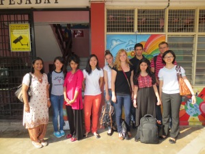 Group Photo: with the school counsellor, Vivian, Krystal, and exchange participants. 
