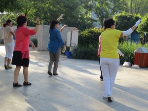 Dancers practicing in a park in Dong Sheng, China